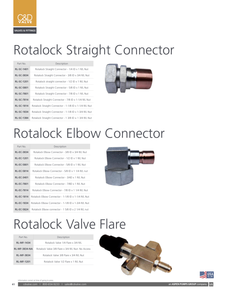Rotalock Valve Flare Tech Sheet C&DValve